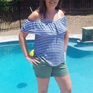 Blue Striped Off The Shoulder Blouse Brand New!